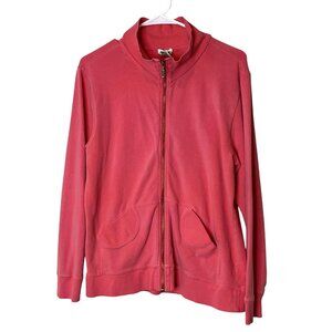 Neiman Marcus Coral Zip-Up Jacket L Cotton/Spandex Long Sleeve Front Pockets